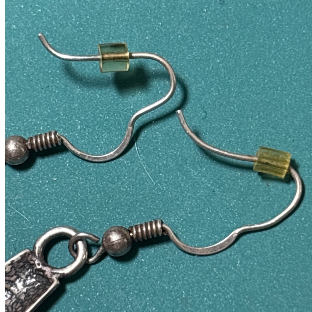 Navajo Sterling Silver Turquoise Coral Inlay Dangle Earrings by Joleen Yazzie - Picture 3 of 8